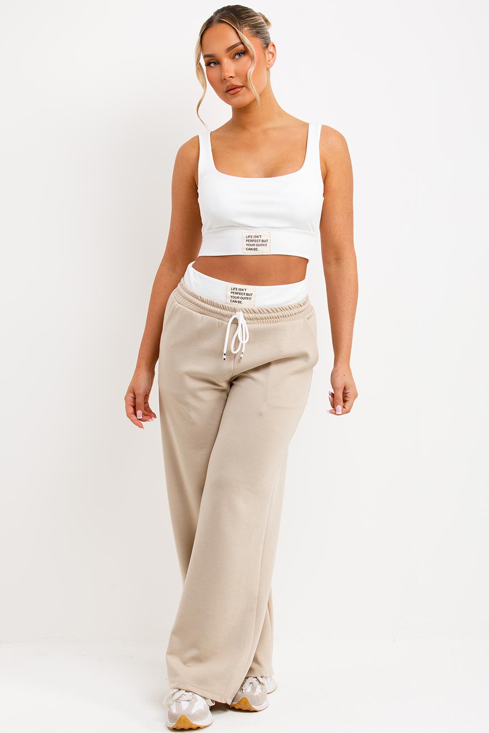 boxer detail jogger trousers and crop top tracksuit lounge set womens airport outfit
