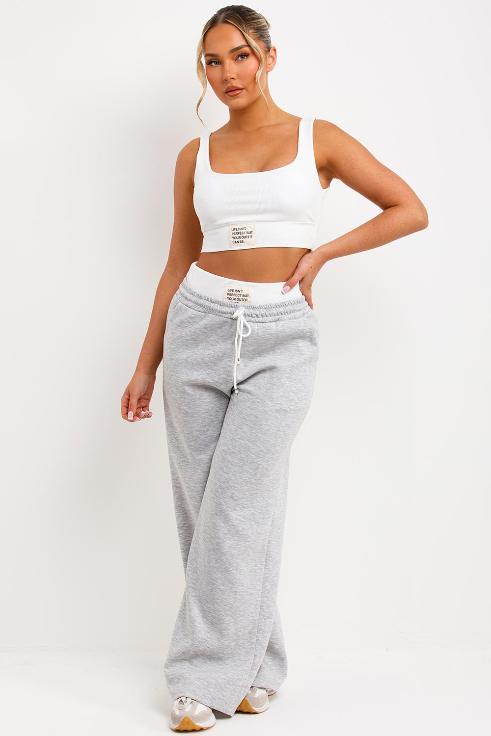 womens zara boxer detail trousers and rib crop top loungewear set grey