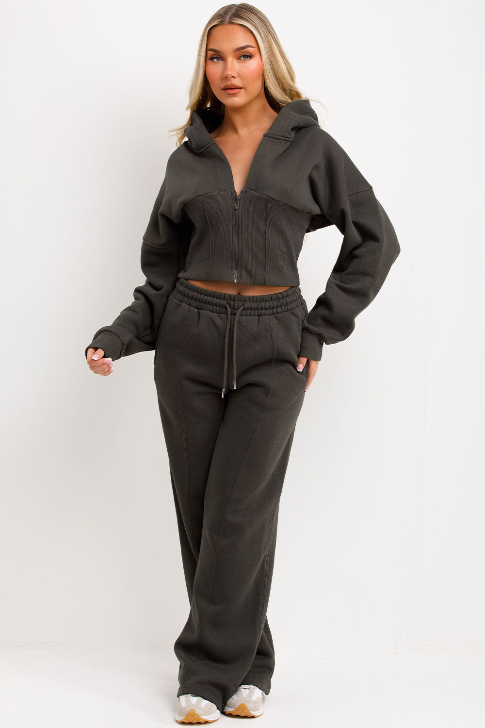 womens crop corset hoodie and joggers casual loungewear co ord set airport outfit styledup