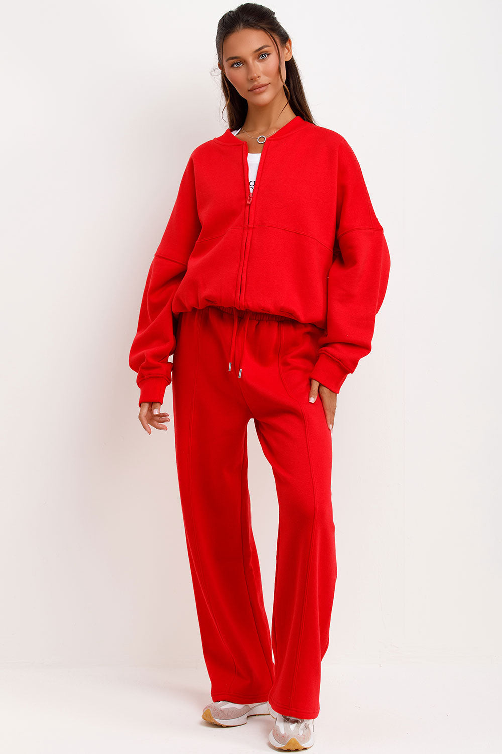 zara womens bomber sweatshirt and straight leg joggers two piece loungewear set tracksuit