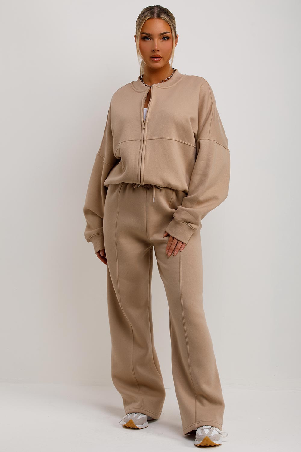 zara womens bomber sweatshirt with zip and joggers tracksuit set