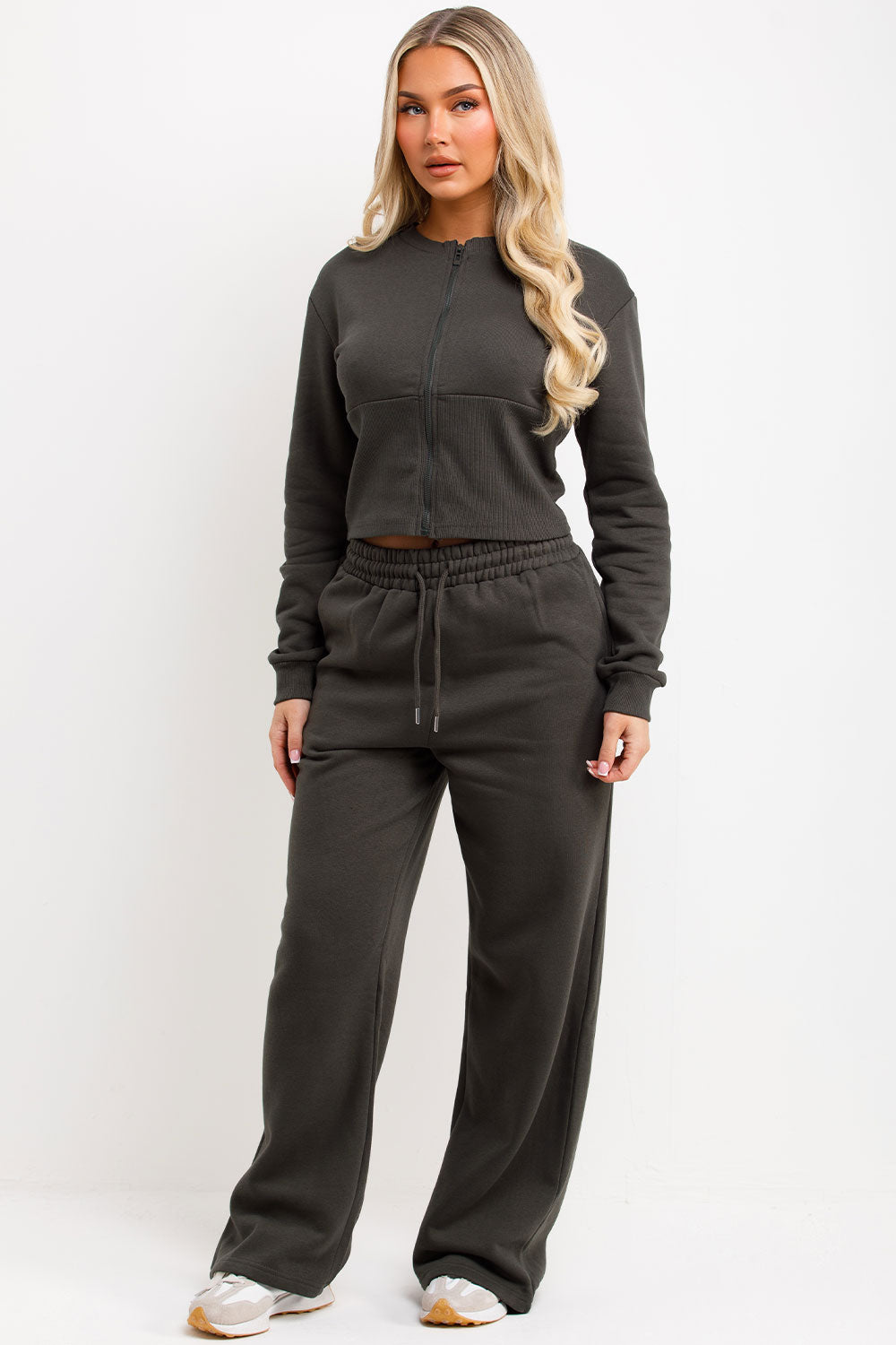 joggers and corset crop zip through sweatshirt tracksuit co ord womens airport travelling outfit set styledup