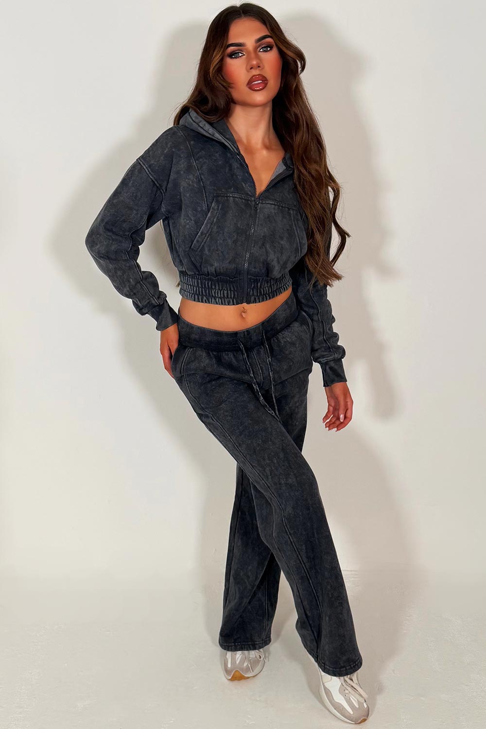 womens crop zip up hoodie and wide leg joggers tracksuit loungewear co ord styledup