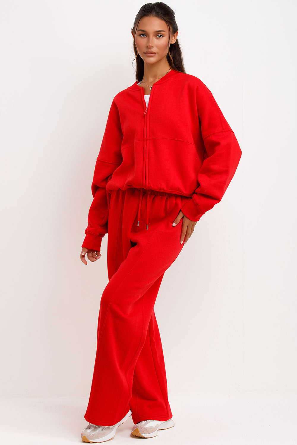 womens zara bomber sweatshirt and straight leg joggers loungewear set