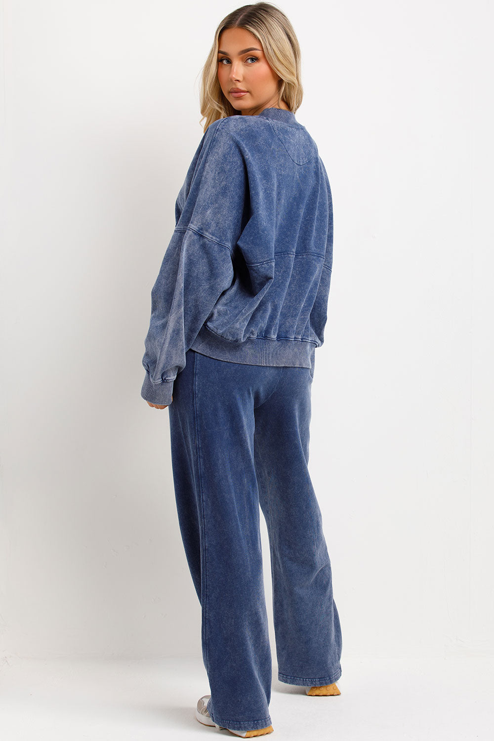 zara womens stonewashed faded bomber jacket with zip and straight leg joggers tracksuit set