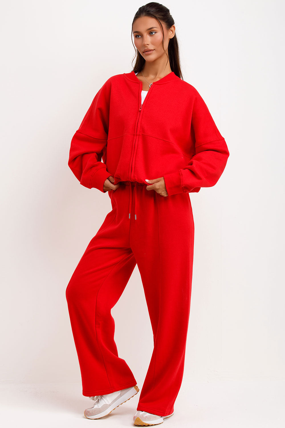 drop shoulder bomber sweatshirt with zip and straight leg joggers loungewear set zara womens tracksuit