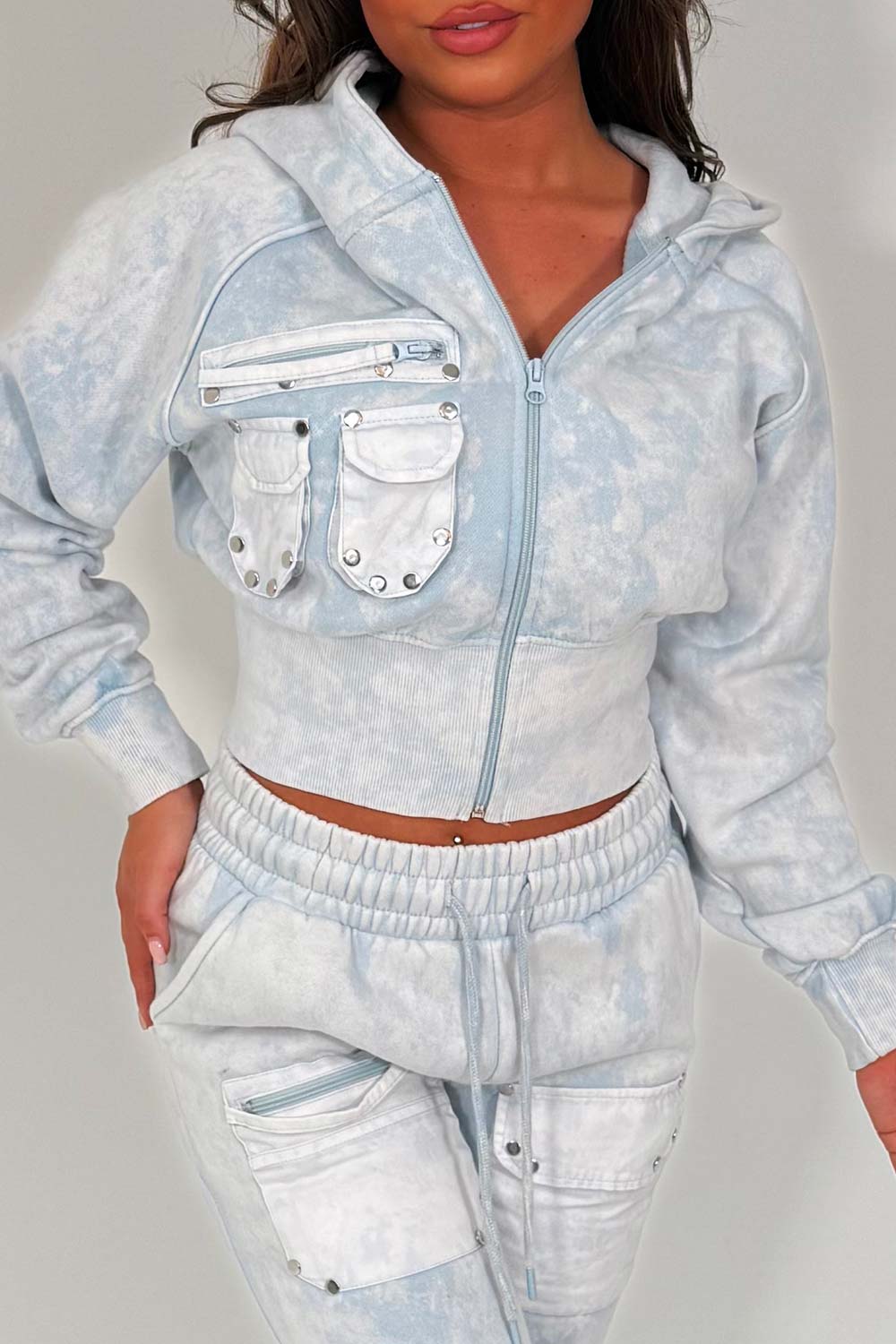 womens crop zip up hoodie and wide leg joggers tracksuit lounge set airport outfit styledup