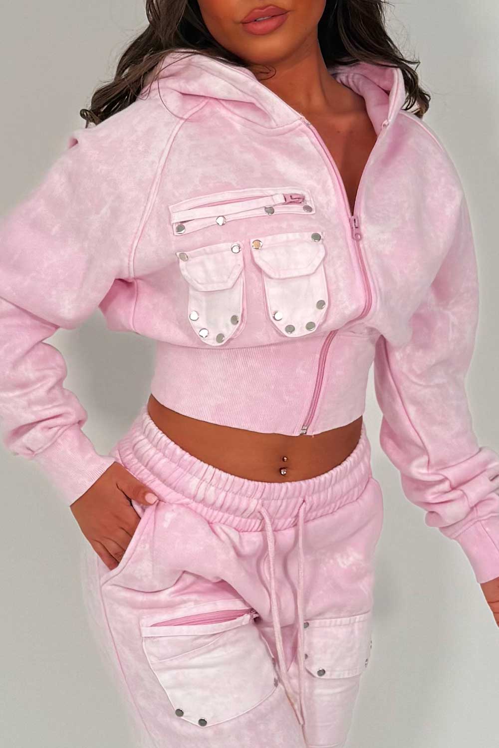 womens wide leg joggers and zip through hoodie co ord lounge set styledup