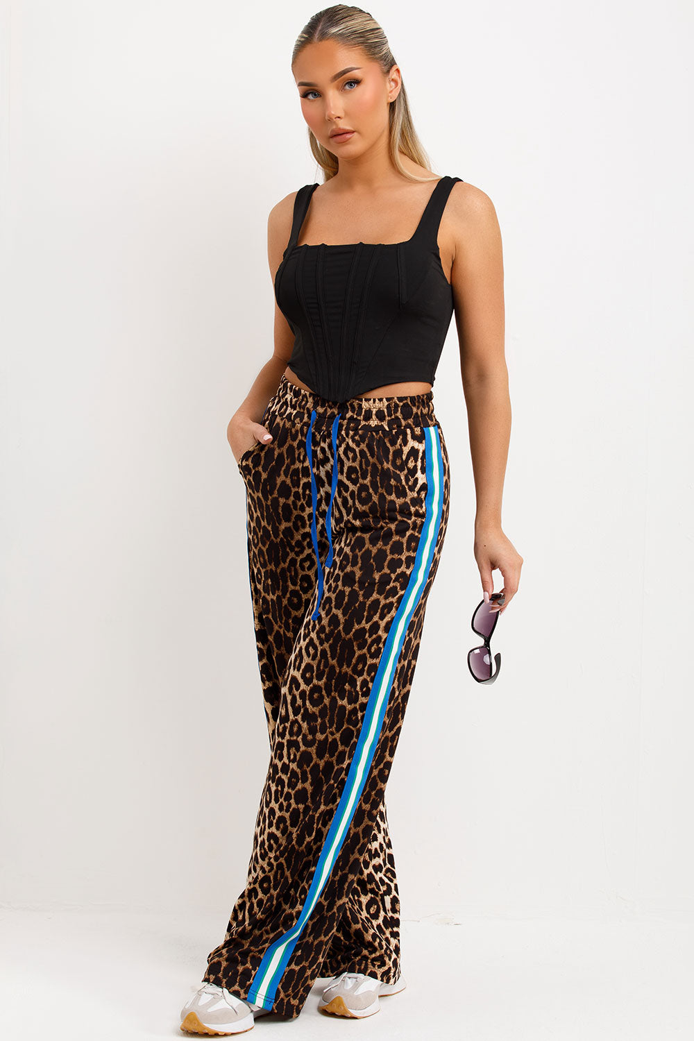 womens side stripe leopard print joggers