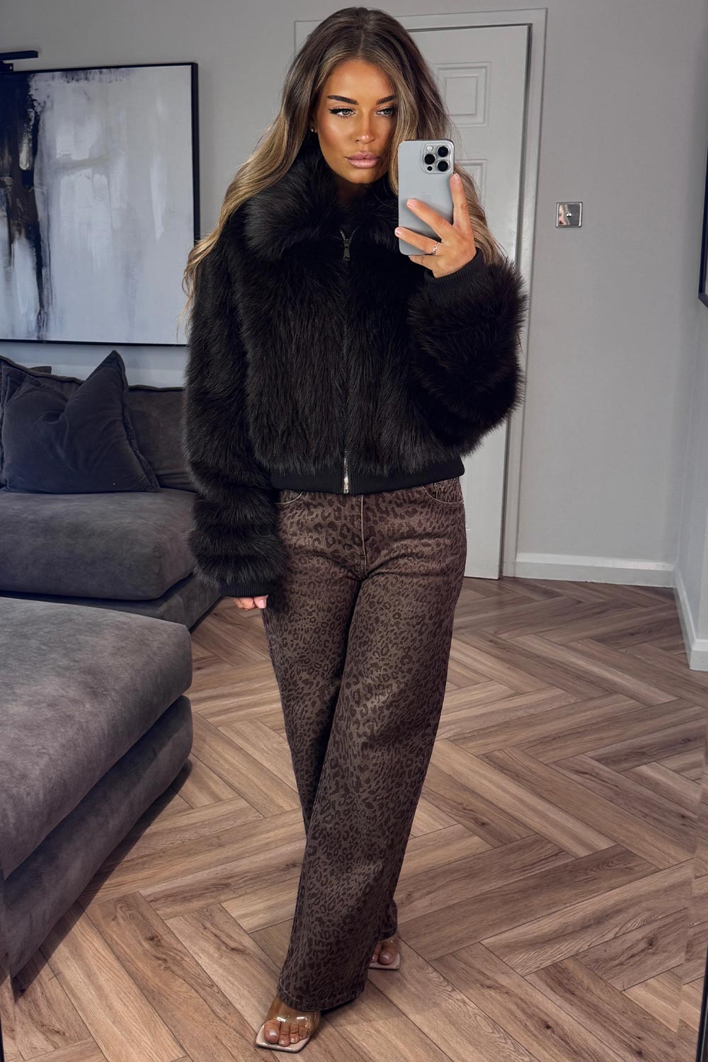 high waist stretchy brown leopard print denim jeans styledup uk