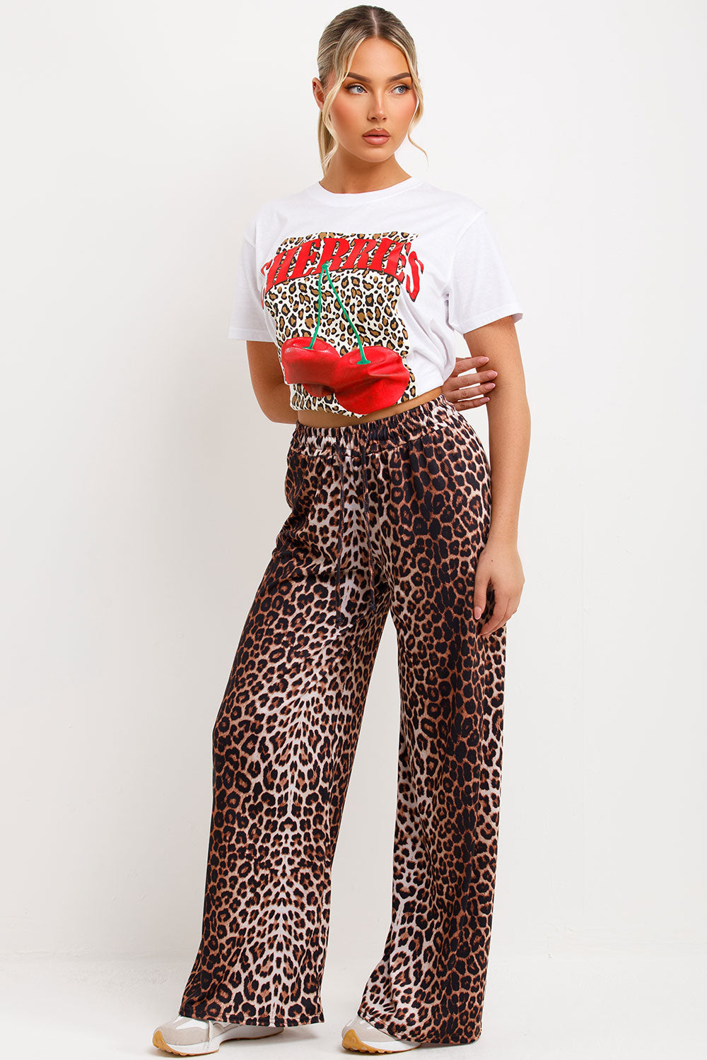 womens leopard print trousers with wide legs