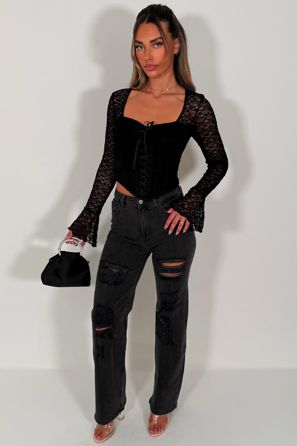 womens high waist wide leg ripped denim jeans styledup zara uk sale