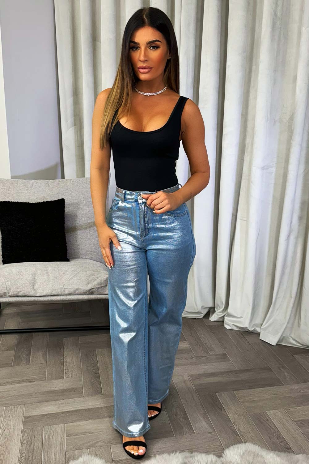 zara metallic jeans womens