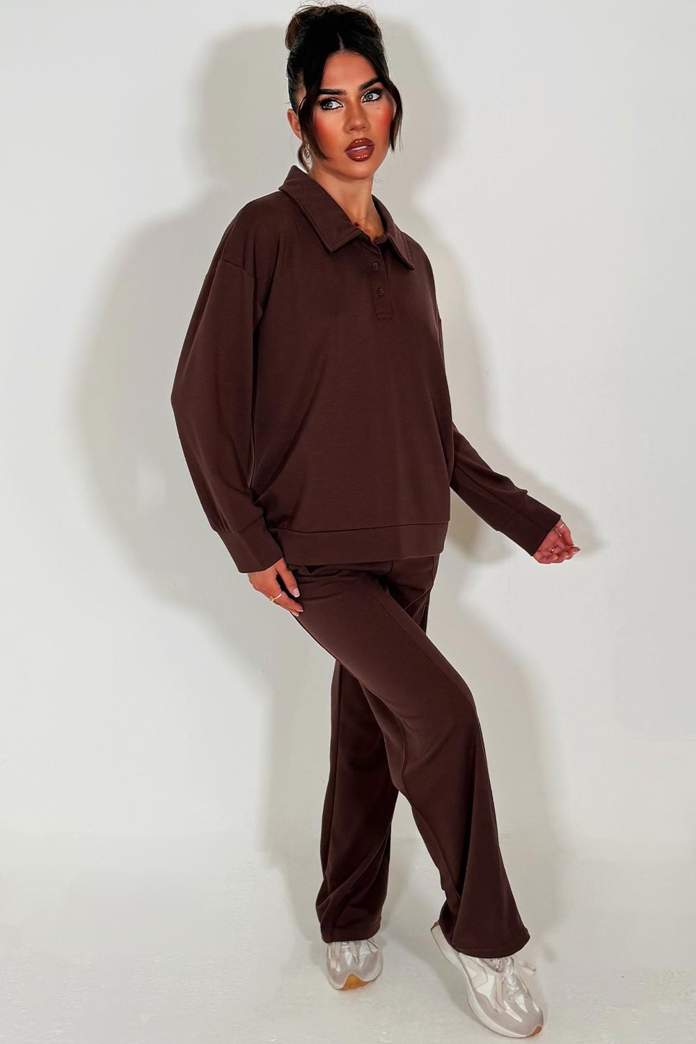 brown collared sweatshirt jogger tracksuit women UK sale