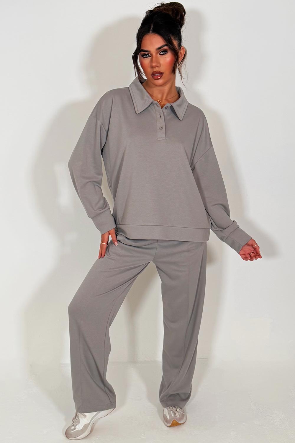 womens joggers and half button up front sweatshirt tracksuit lounge set airport outfit