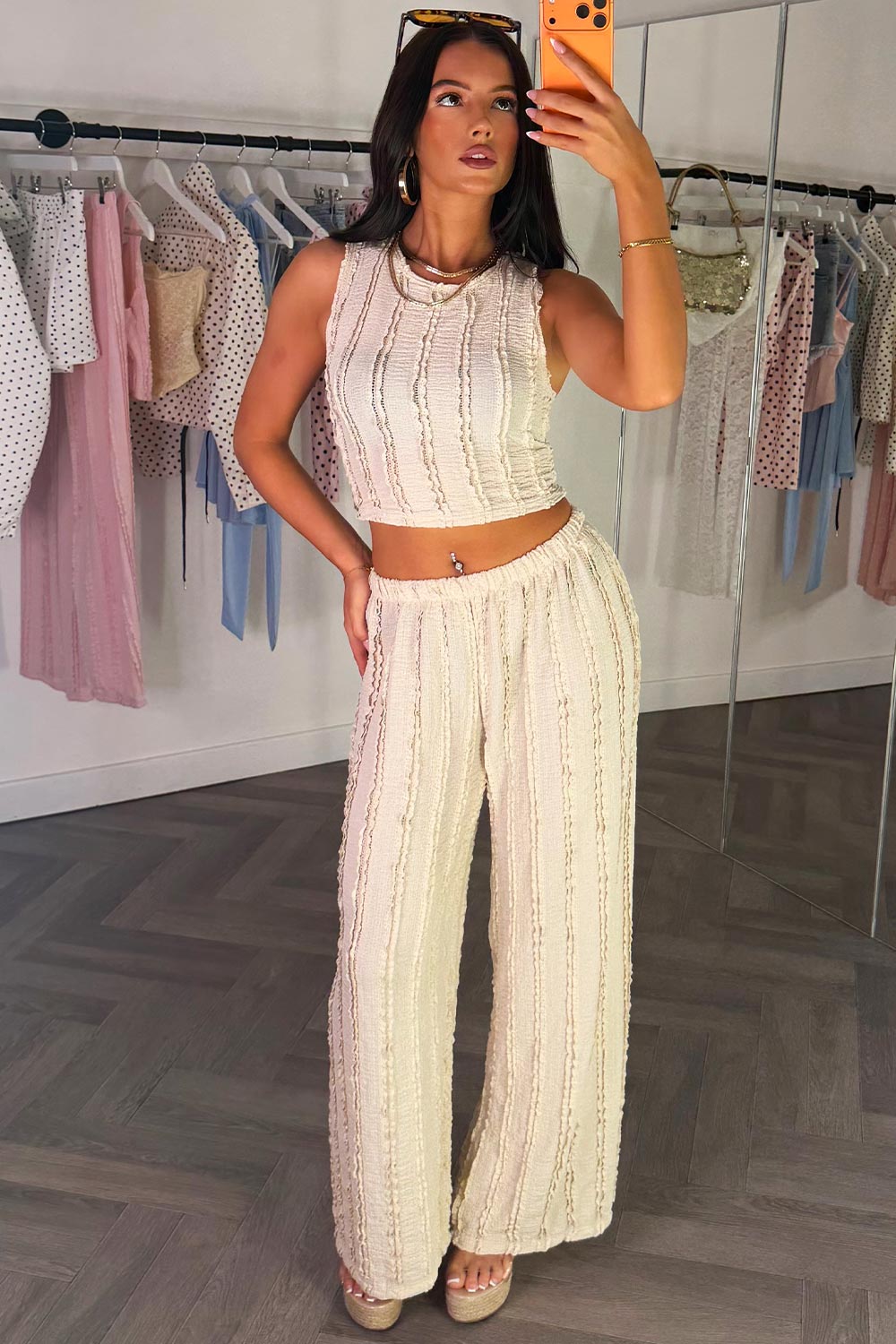 summer holiday outfit wide leg trousers and top two piece co ord styledup