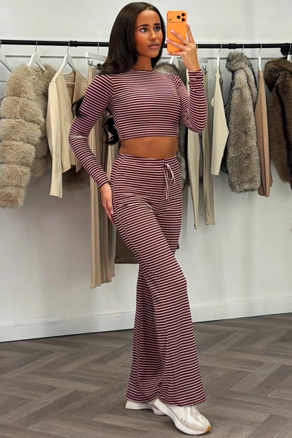 womens burgundy striped lounge set styledup