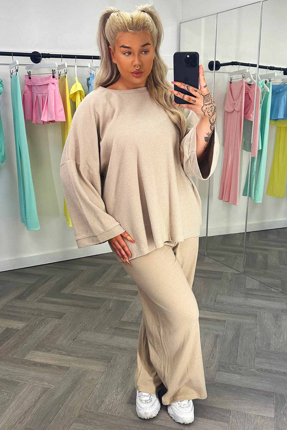 womens ribbed oversized loungewear set sale uk
