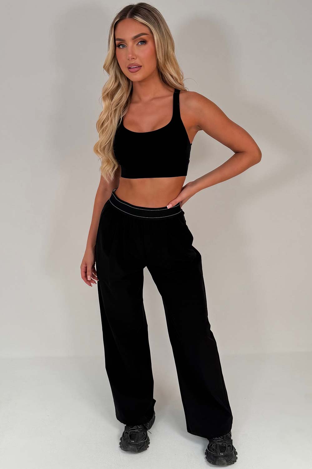 alo womens inspired suit up wide leg trousers uk