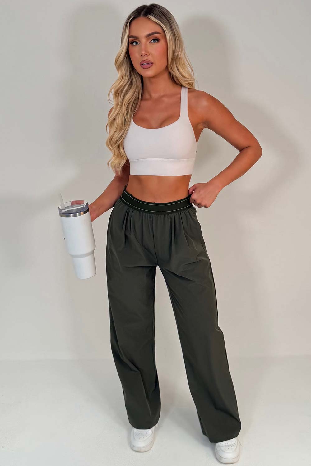womens wide leg trousers with boxer style waistband styledup uk