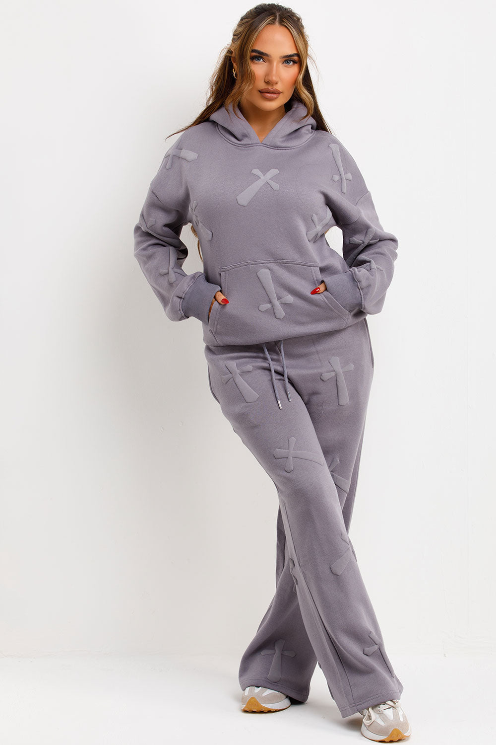 womens hooded tracksuit with bubble puffed up crosses