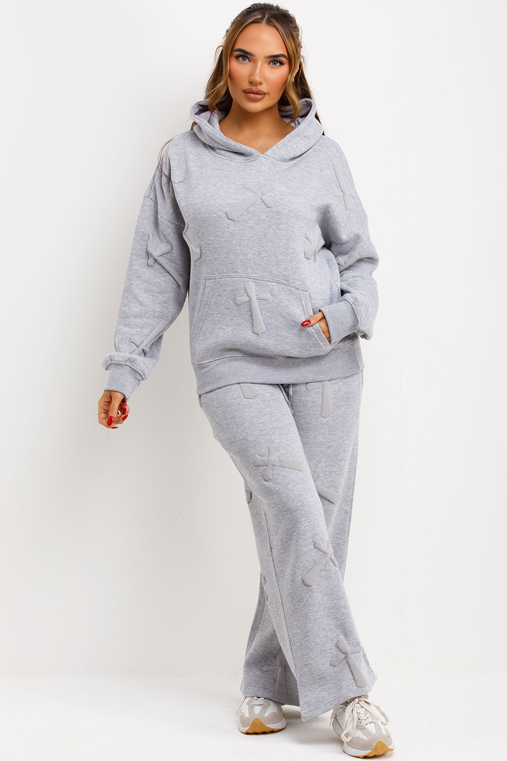 womens loungewear tracksuit with bubble crosses styled up