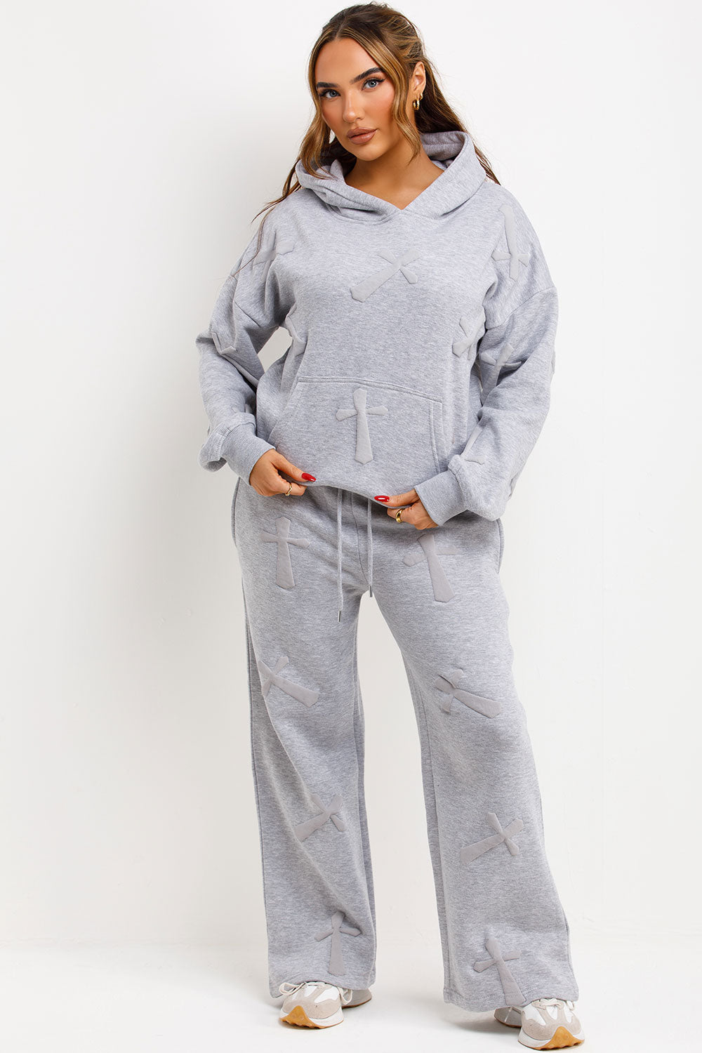 womens hooded tracksuit with bubble puffed up crosses