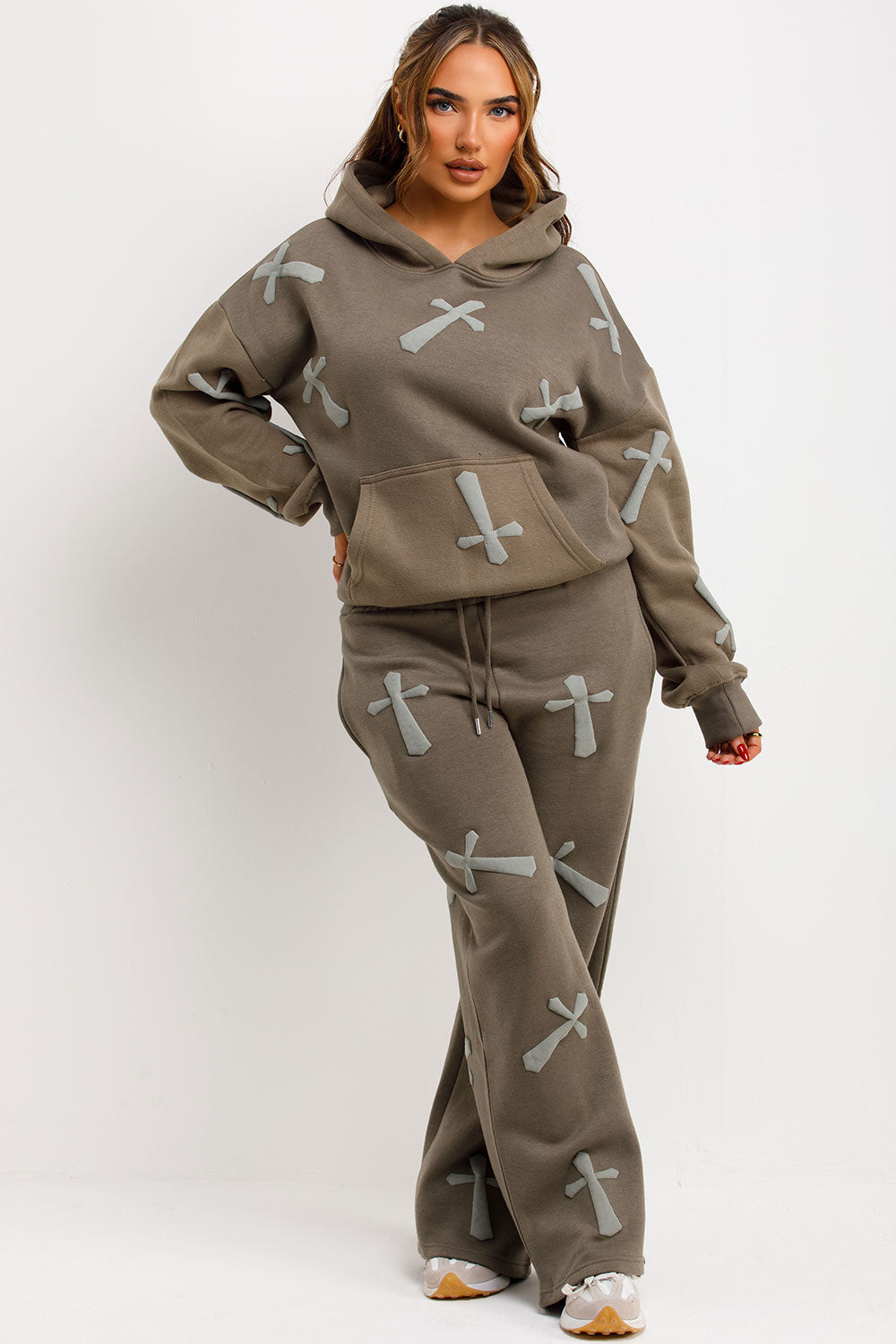 womens hooded tracksuit with bubble puffed up crosses