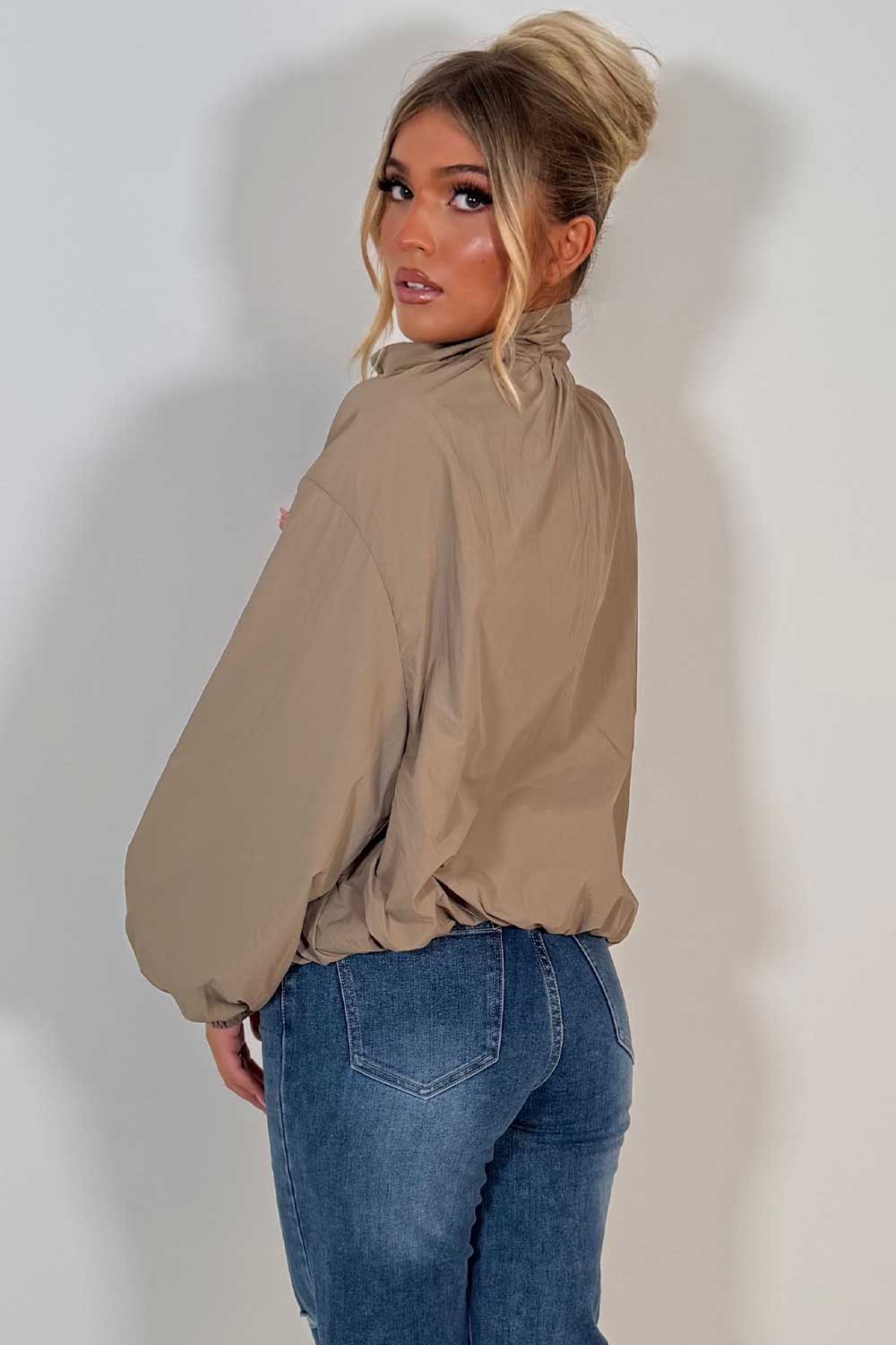 womens beige funnel neck jacket styledup uk