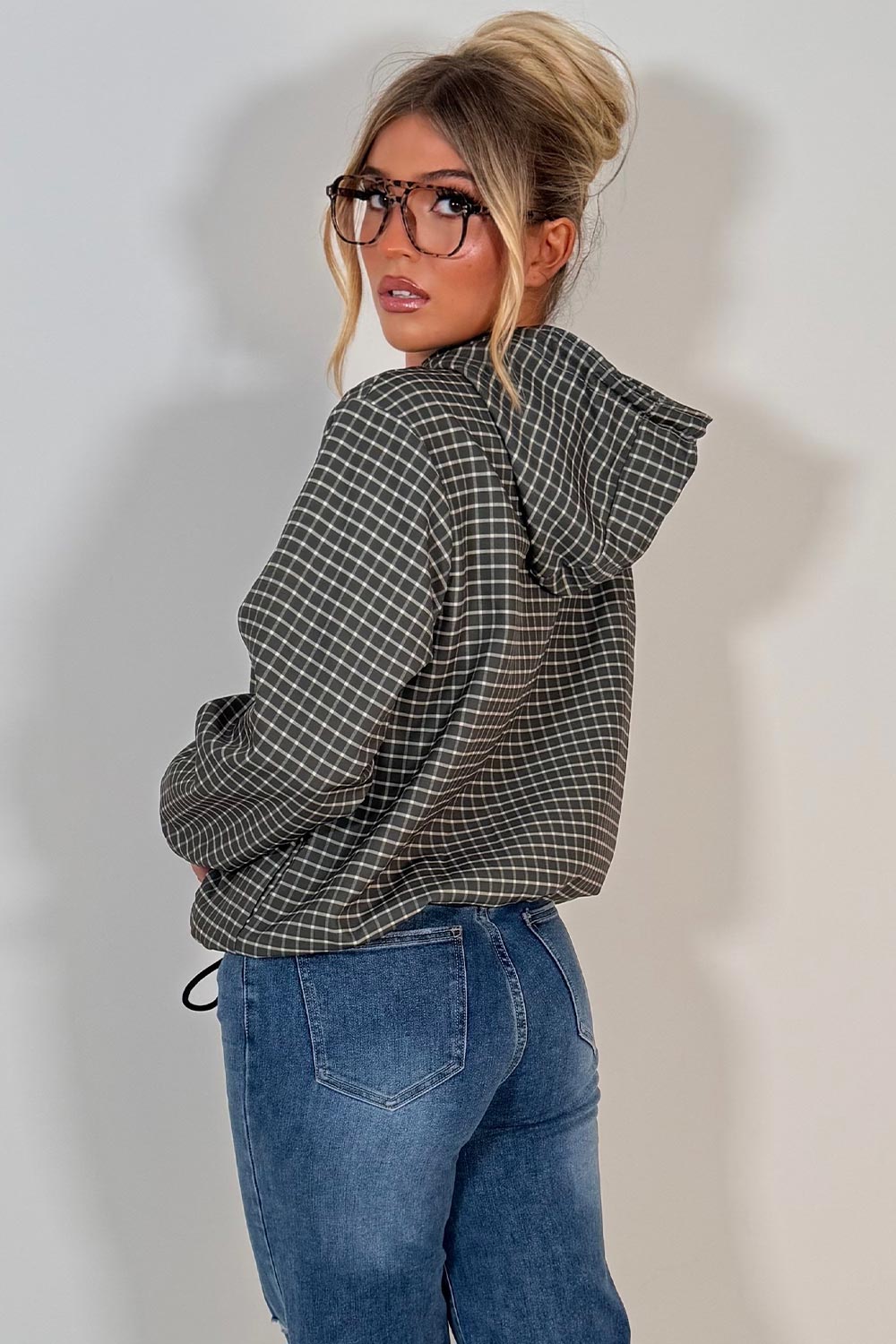 stradivarius checked technical jacket khaki styledup uk