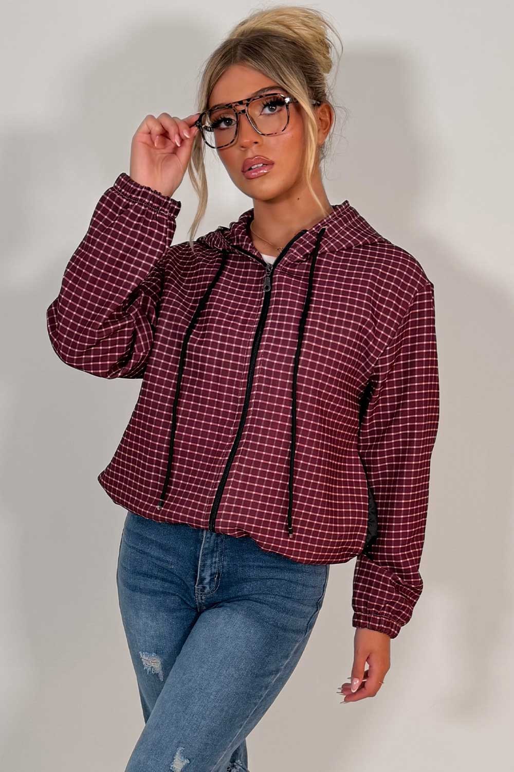 womens festival windbreaker checked jacket styledup uk