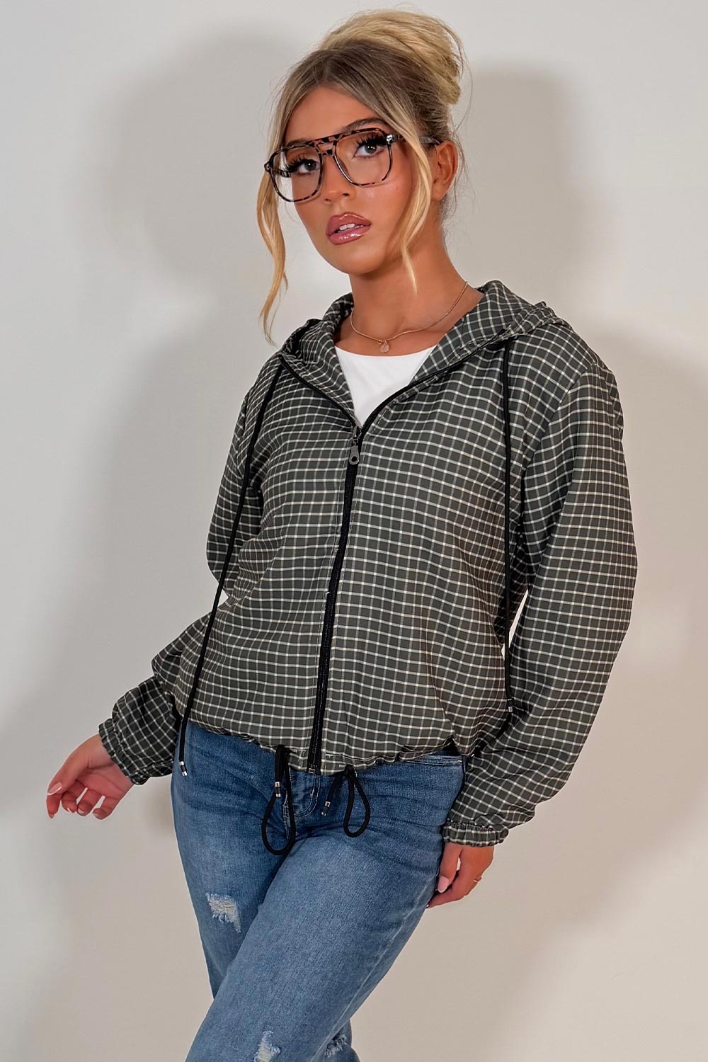 stradivarius checked jacket with hood womens uk