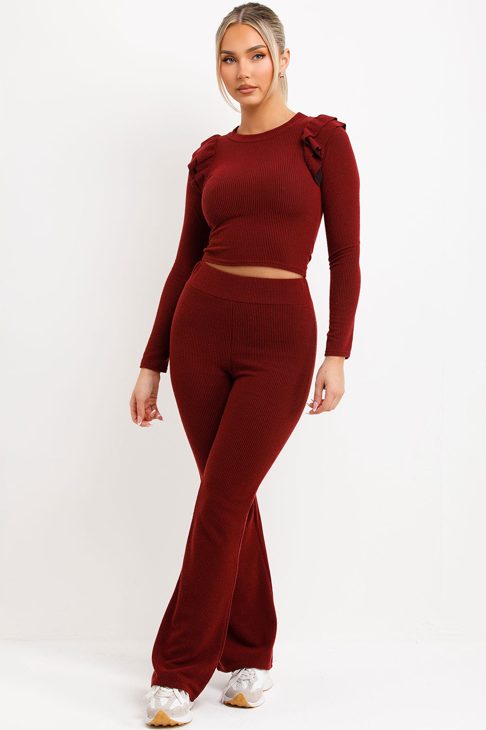 skinny flare trousers and ribbed long sleeve top loungewear set