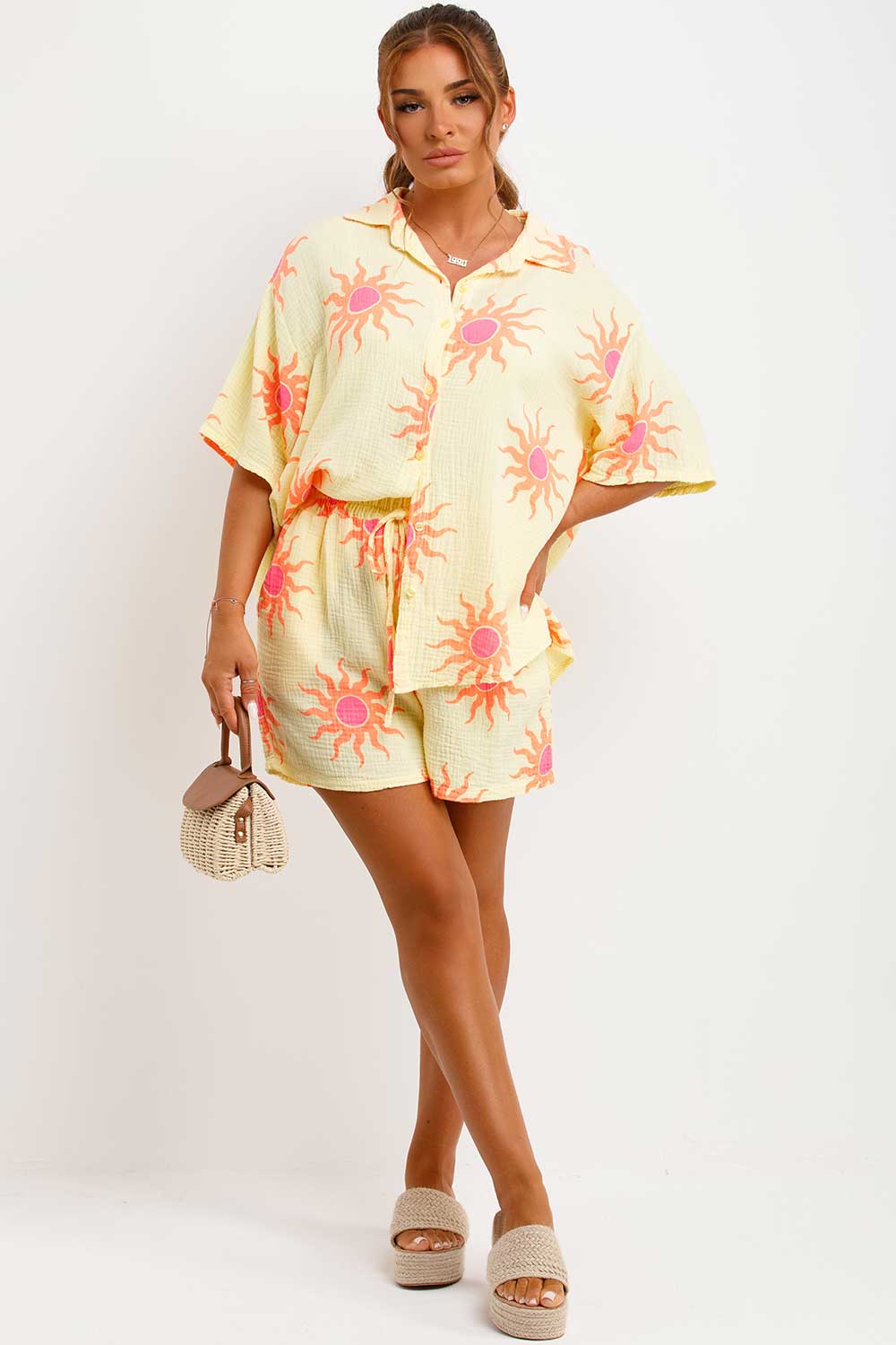 summer cotton blouse and shorts two piece co ord set holiday summer outfit