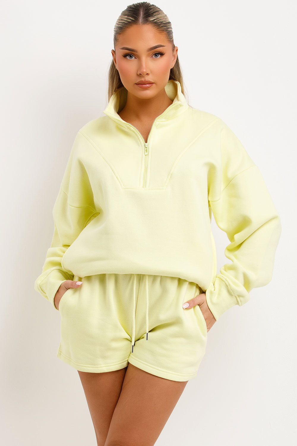 womens half zip sweatshirt and shorts tracksuit set
