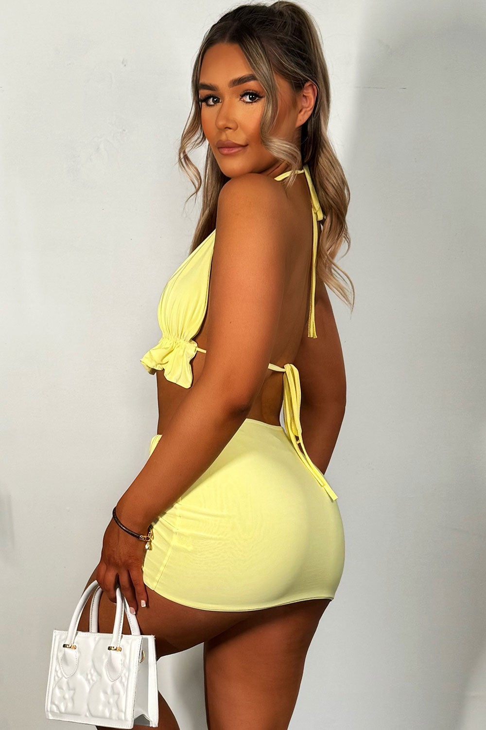 frill edge bikini and mini skirt two piece set festival summer holiday going out outfit