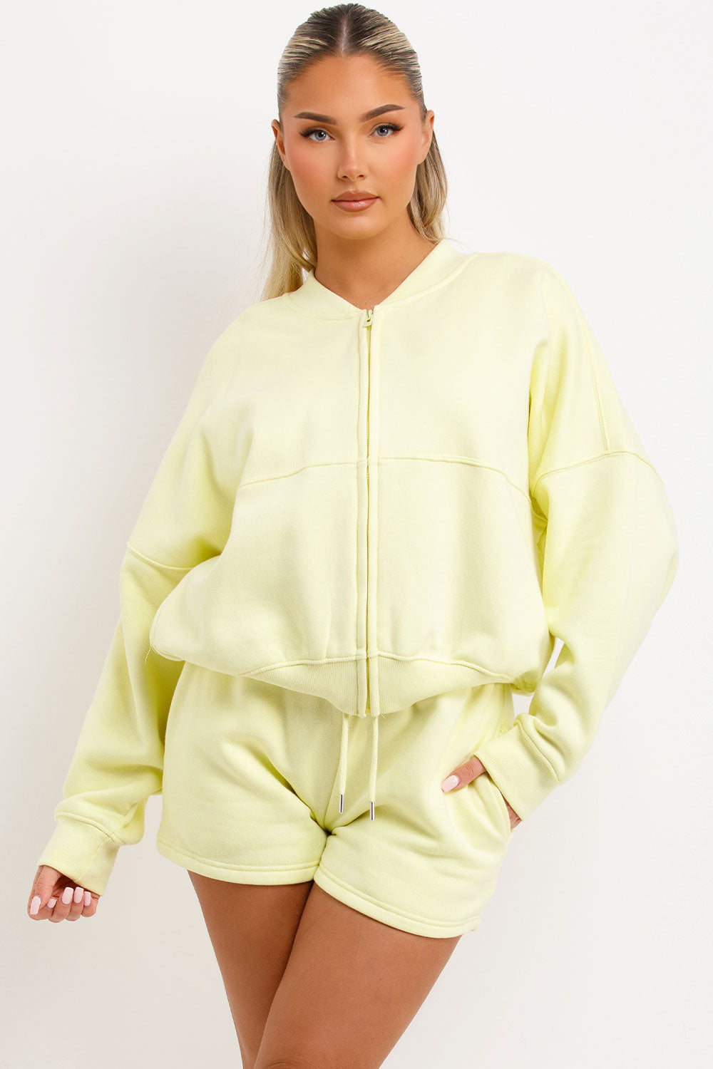 short tracksuit womens zara bomber jacket and shorts set airport outfit