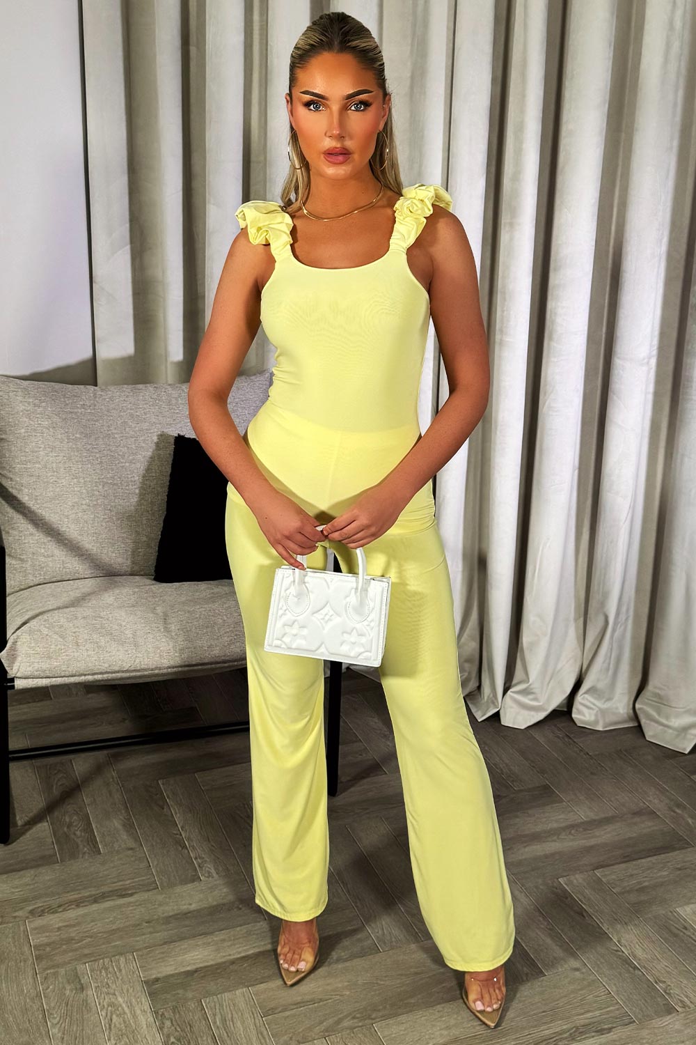 womens double lined top and straight leg trousers two piece set summer holiday party outfit