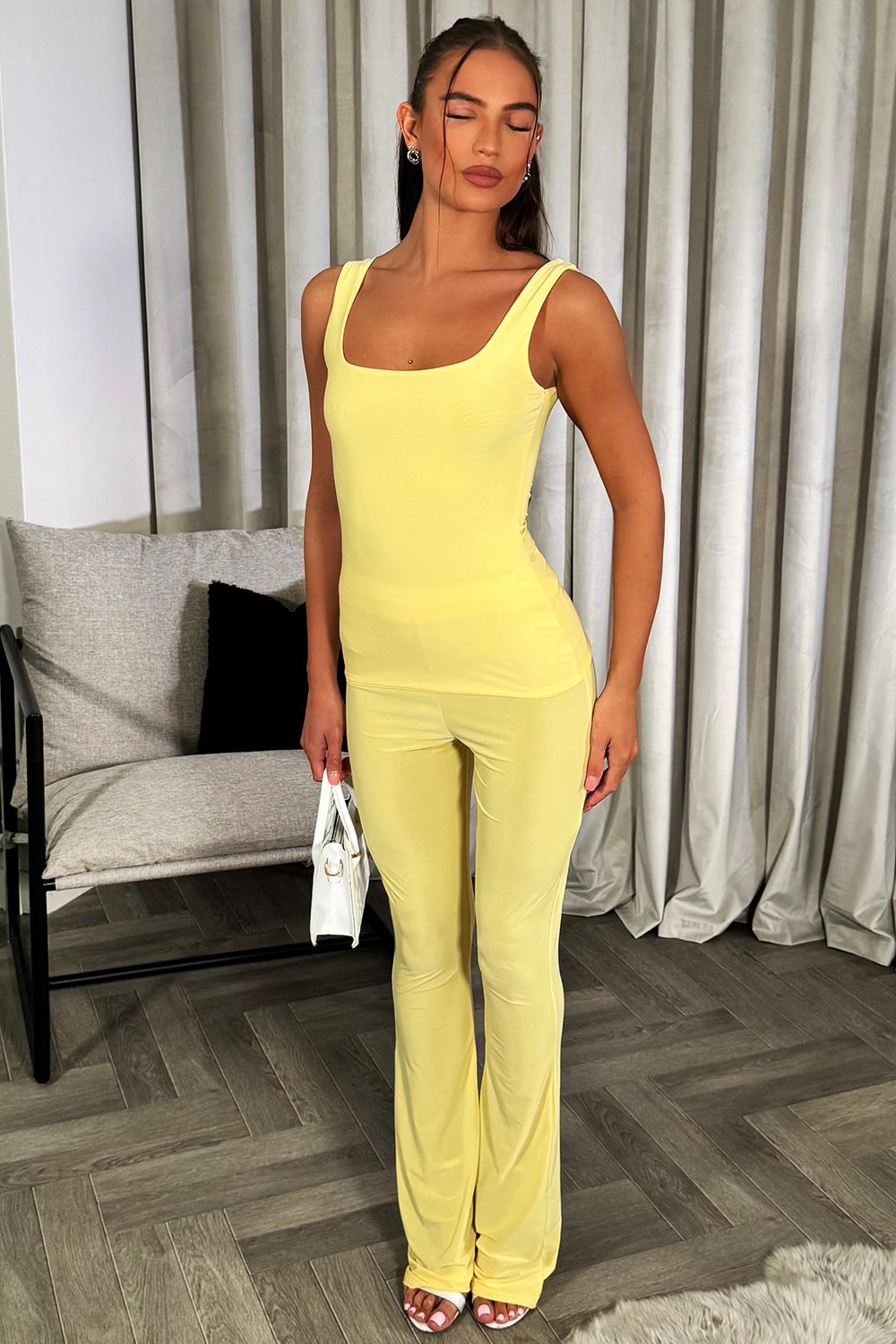 womens going out flared high waisted trousers and top co ord set going out party outfit