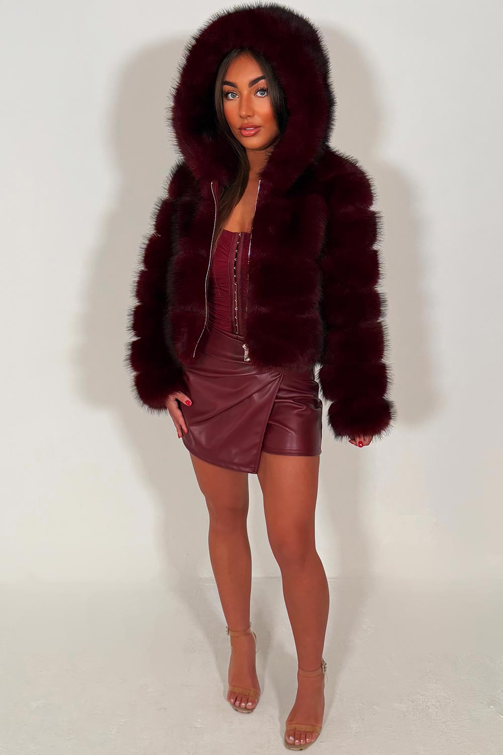 burgundy fur jacket styledup