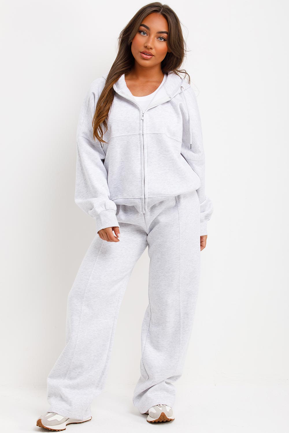 zara womens tracksuit hooded sweatshirt with zip and wide leg trouser jogger set maebe loungewear