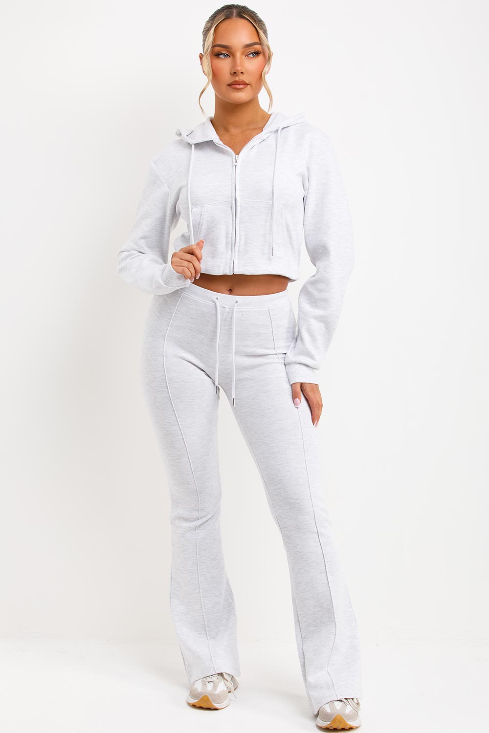zara womens bell bottom trousers and crop sweatshirt with hood two piece loungewear set sale