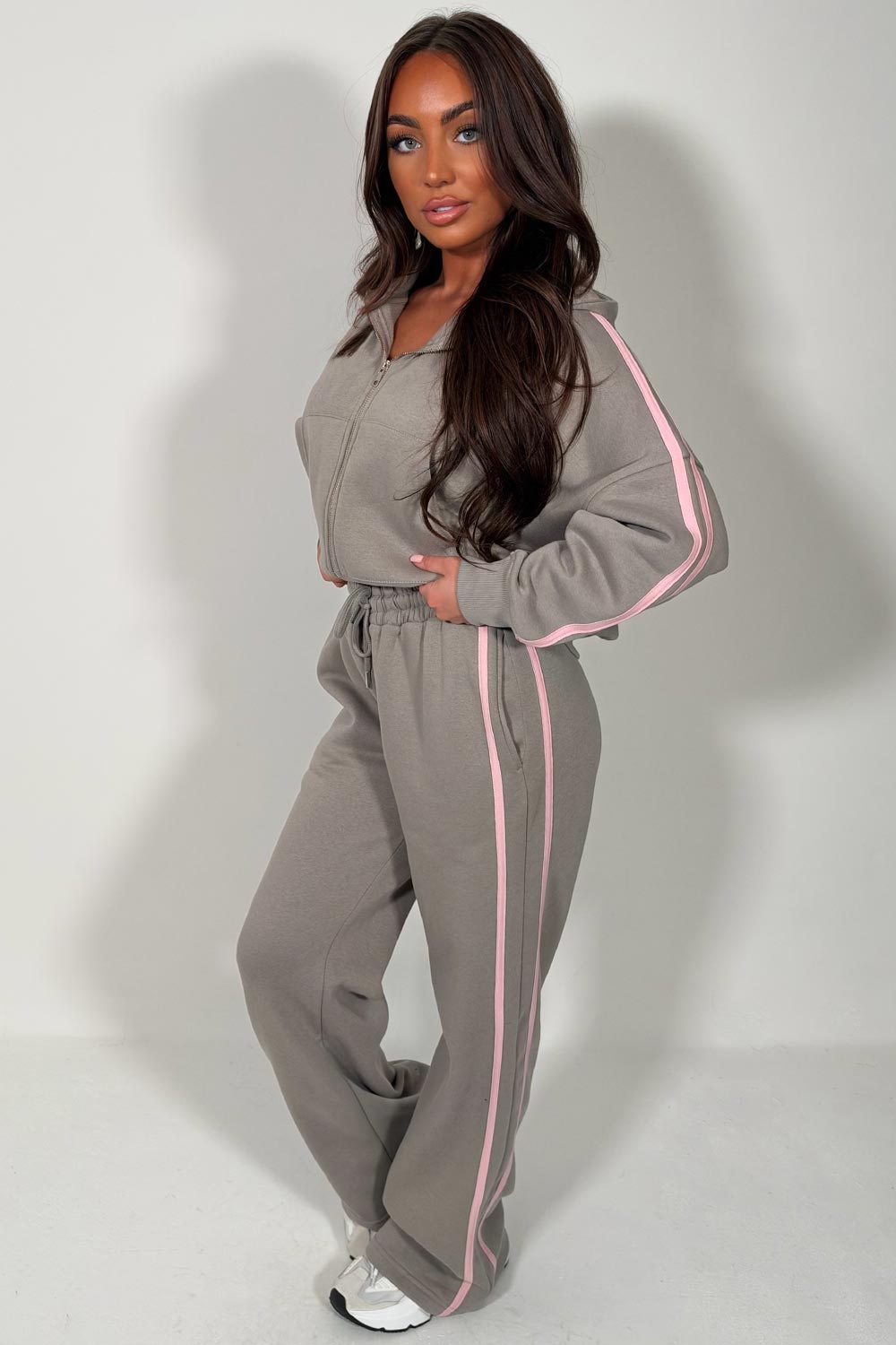 womens dove grey joggers and zip up hoodie everyday tracksuit set styledup fashion