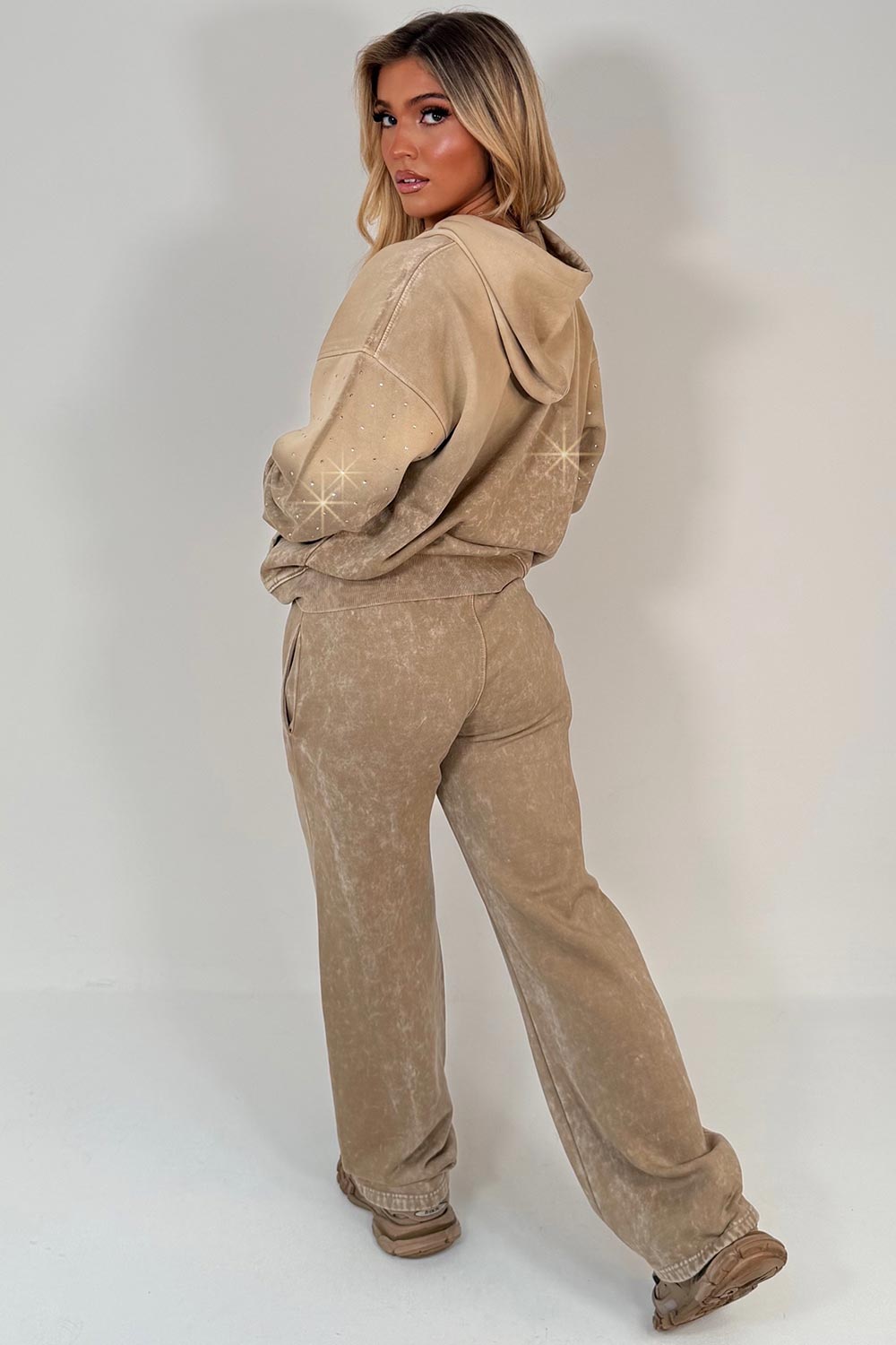 diamante rhinestone sparkly hoodie and joggers tracksuit co ord set styledup uk