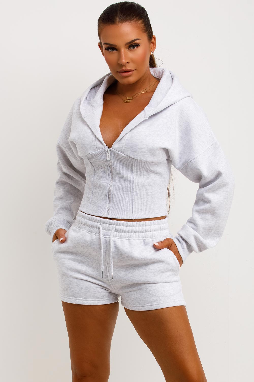 womens crop hoodie and shorts co ord set summer holiday tracksuit sale styledup