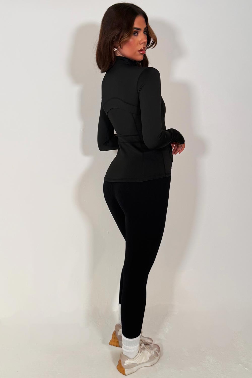 lululemon black jacket with thumb holes styledup