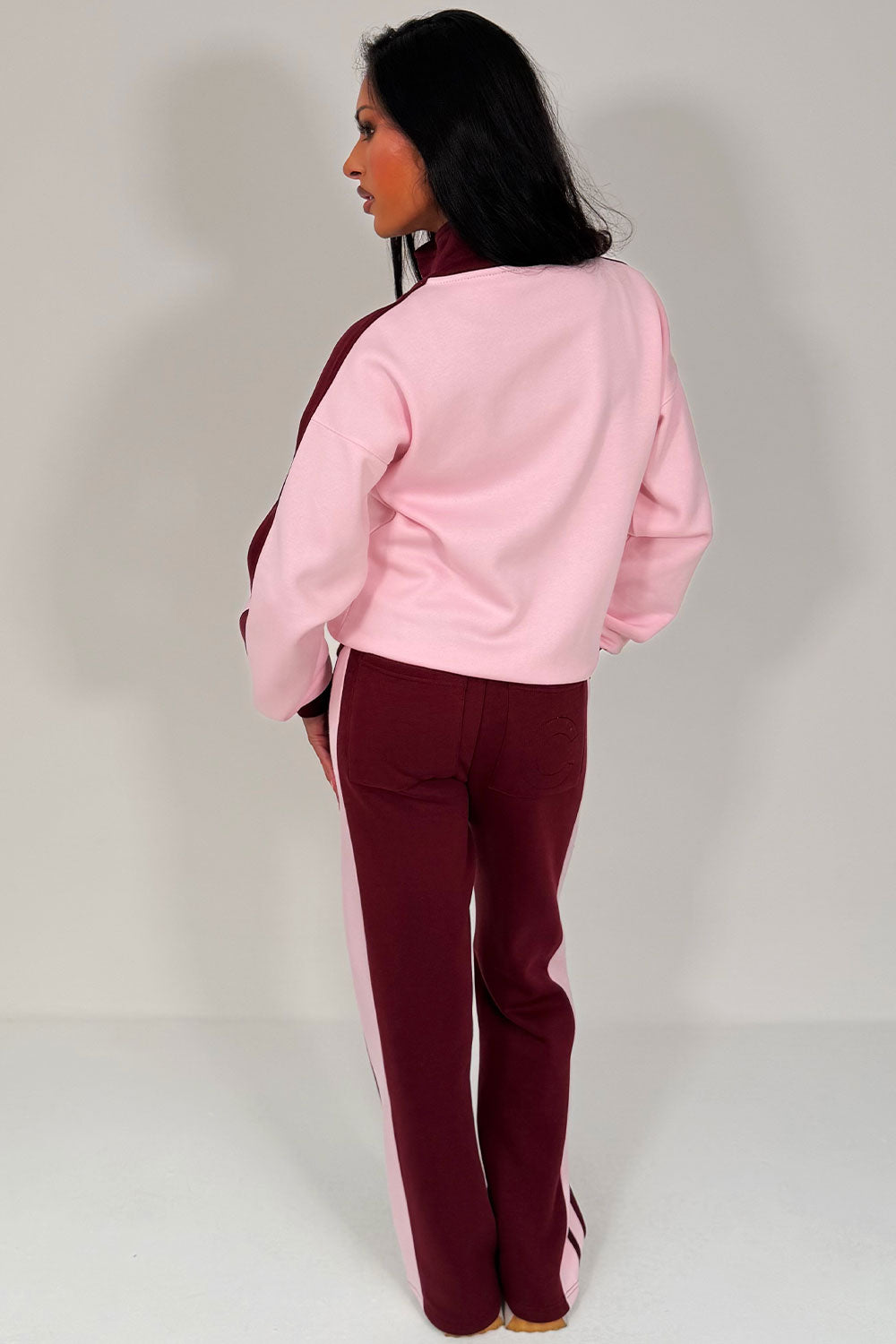 womens zip up sweatshirt and wide leg joggers tracksuit styledup