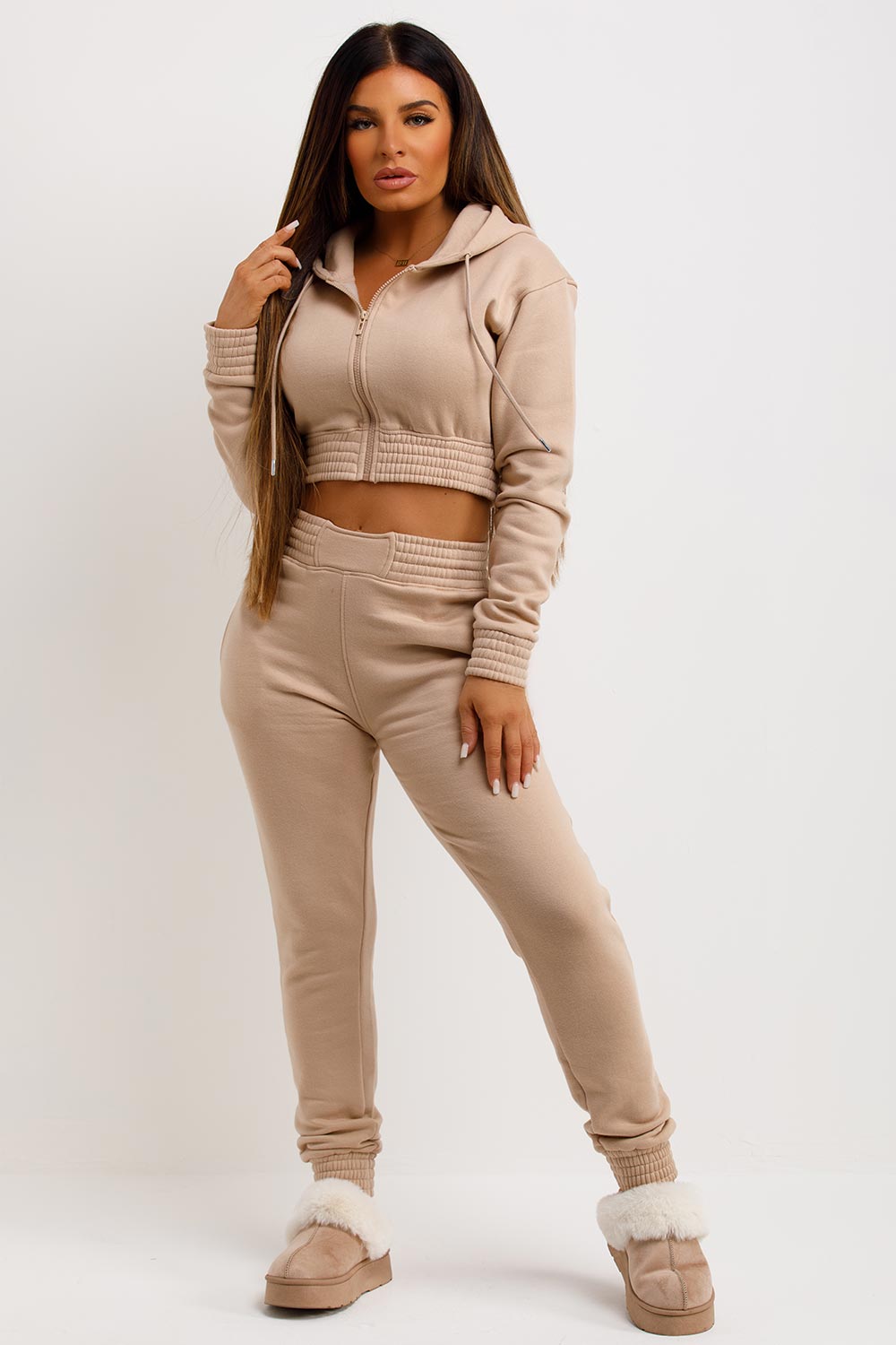 womens tracksuit with zip front and joggers co ord set