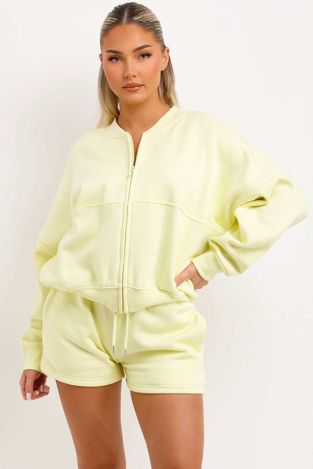 womens bomber jacket and shorts two piece set summer lounge set airport outfit