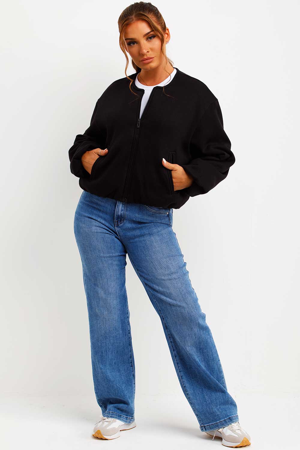 womens bomber jacket with zip and elasticated hem zara uk